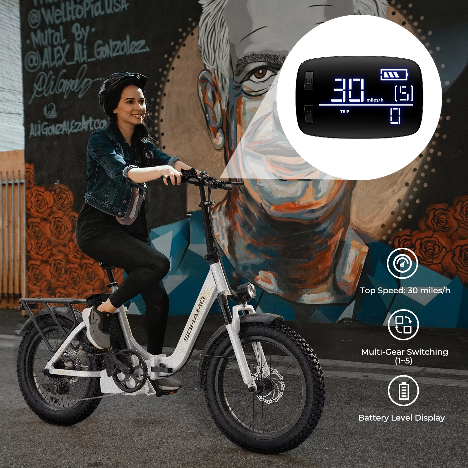 SOHAMO S3 48V 15AH Electric Bike for Adults 750W Folding E-Bike, 20" Fat Tire Electric Motorcycle, Shimano 7 Speed, Electric Commuter Bike