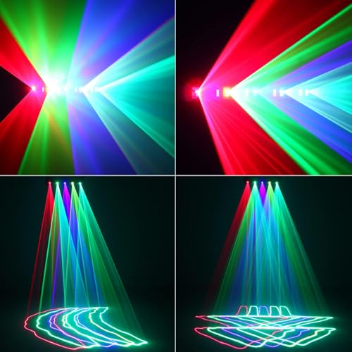U`King Stage Laser Light, 5 Beam Sound Activated DJ Party Lights RGBYC LED Music Projector with Remote Control DMX for Dancing Birthday Bar Pub Stage