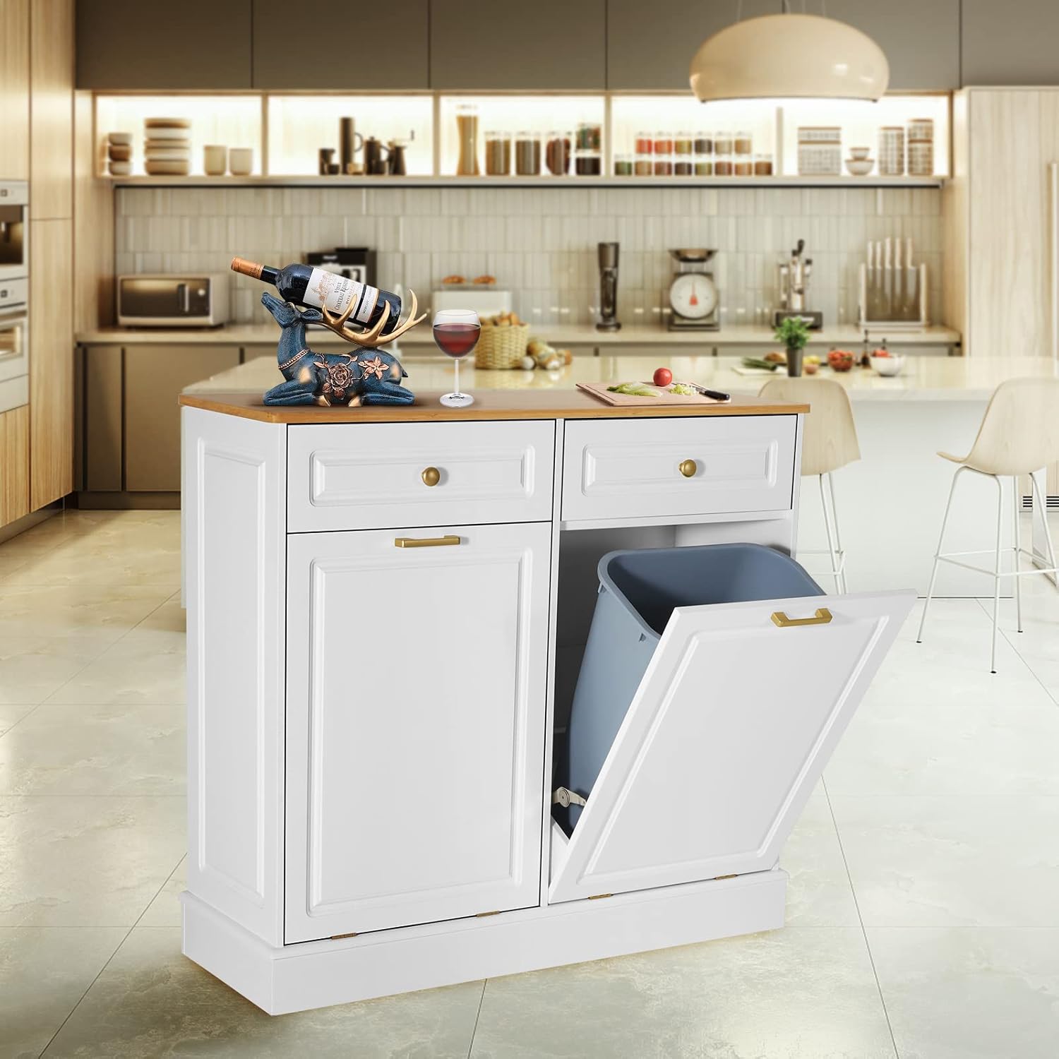 UEV Double Kitchen Trash Cabinets,Two Tilt Out Trash Cabinets with Solid Hideaway Drawers