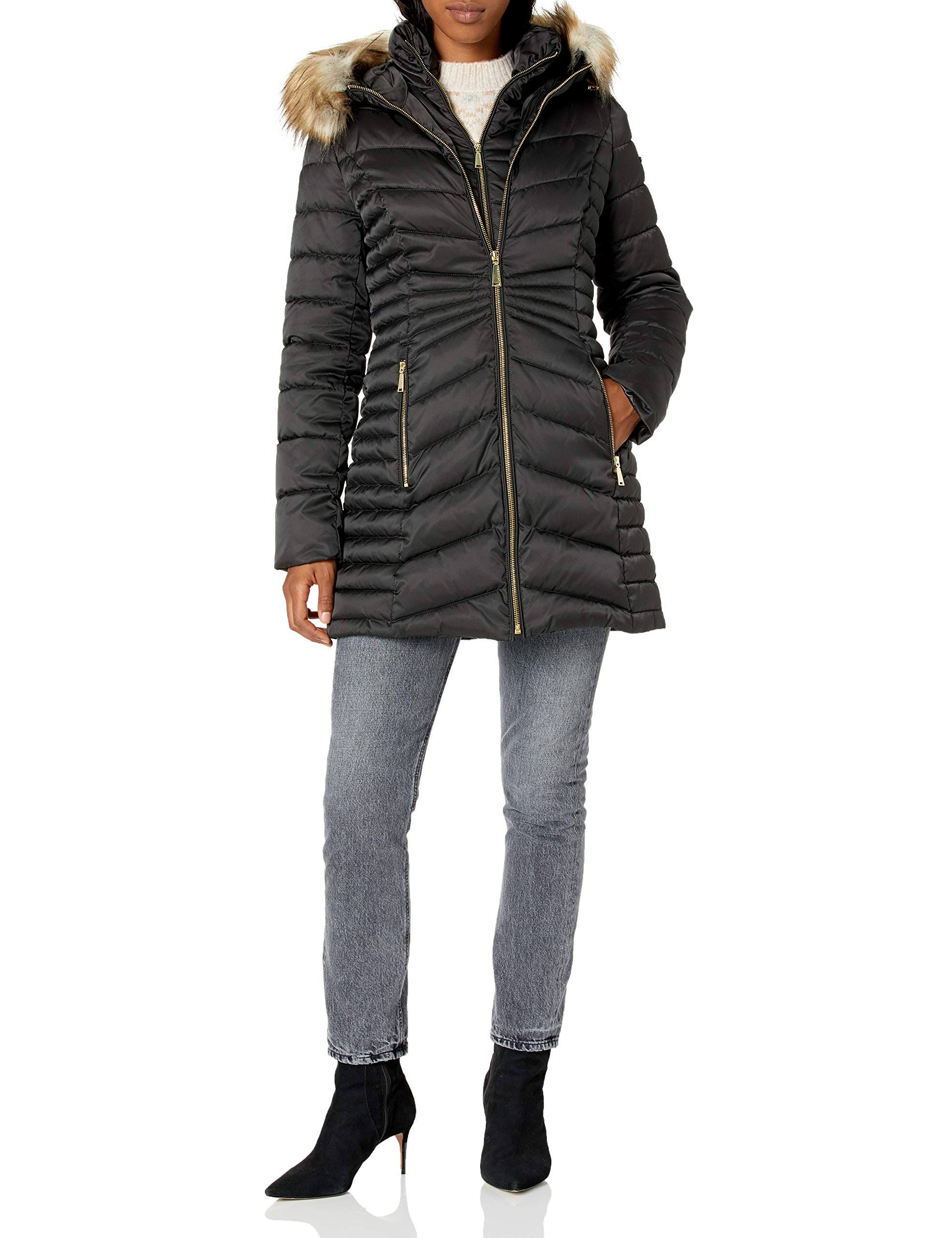 Laundry by Shelli Segal Faux-Fur-Trim Hooded Puffer Coat - Black