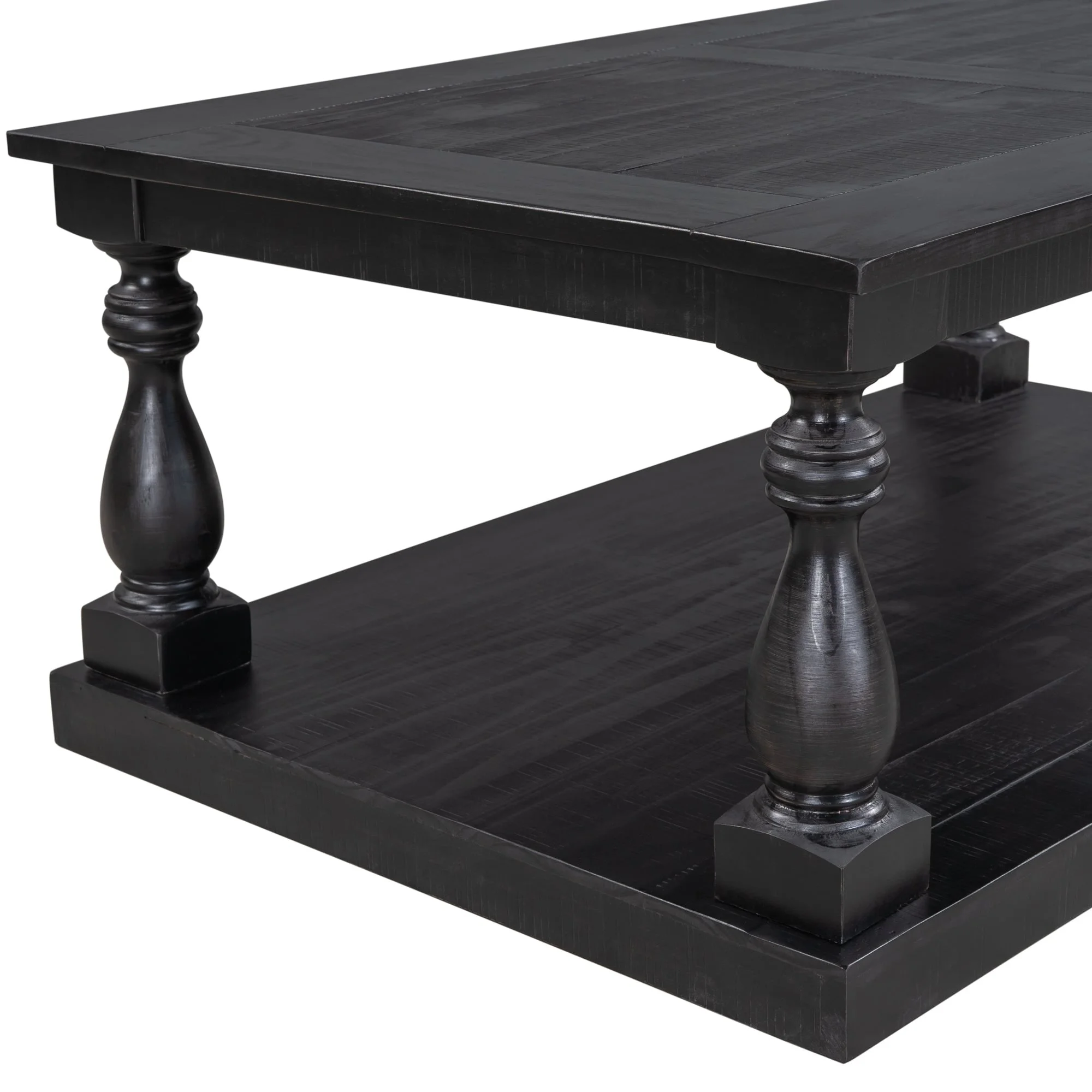 Rustic Floor Shelf Coffee Table with Storage Black