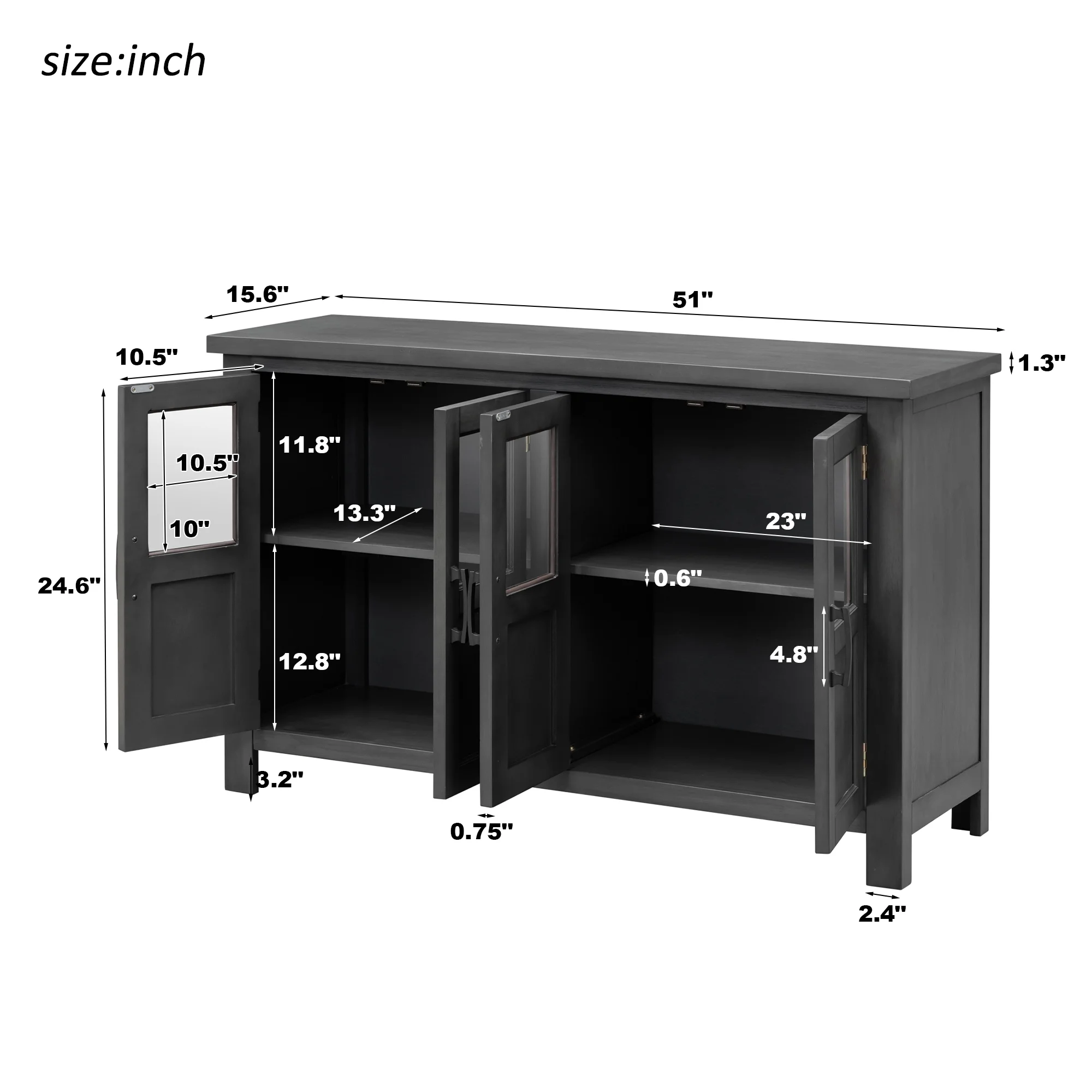 Buffet Cabinet with 4 Doors, Farmhouse Storage Cabinet, Atumon Storage Cabinet with Adjustable Shelves and Metal Handles