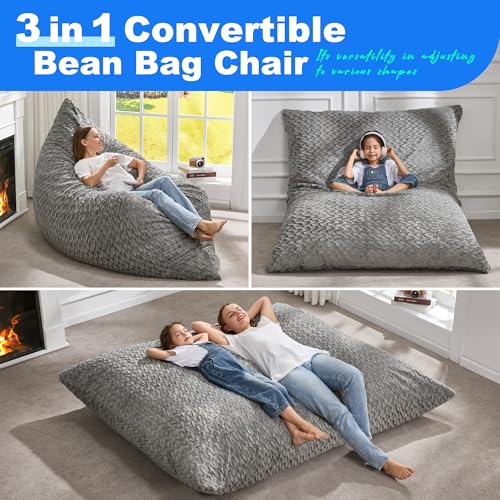 Hobestluk 3 in 1 Bean Bag Chair Giant Bean Bag Chairs Convertible Bean Bag Floor Cushion with Machine Washable Cover