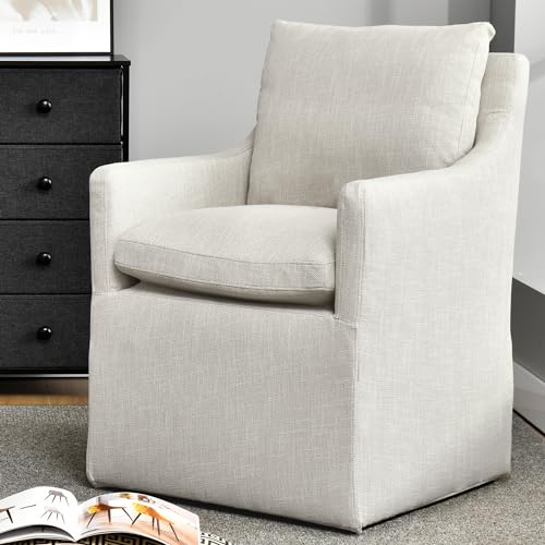 DUHOME Upholstered Dining Chair,Linen Accent Chair for Living Room,Single Sofa with 4 Casters