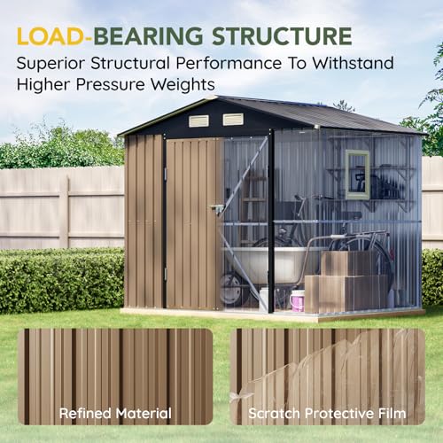 6x4FT Outdoor Steel Storage Shed with Clear Window, Lockable Doors, Weather-Resistant Metal Tool Shed for Garden, Backyard, Patio, and Utility Storage
