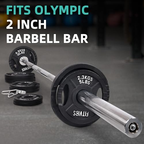 Olympic Cast Iron 2-Inch Weight Plates Including 5FT Olympic Barbell Bar & Safely Locks, 100 Pounds Set (85 lbs Plates + 15 lbs Barbell Bar)