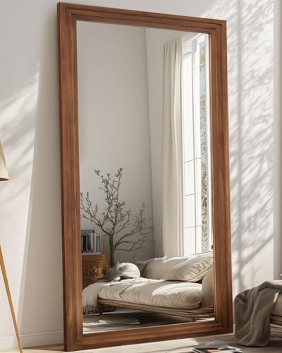 Full Length Mirror, 71"×32" Wooden Mirror Full Length with Stand Wood Floor Mirror, Oversized Stand Up Mirrors Large Wall Mirrors