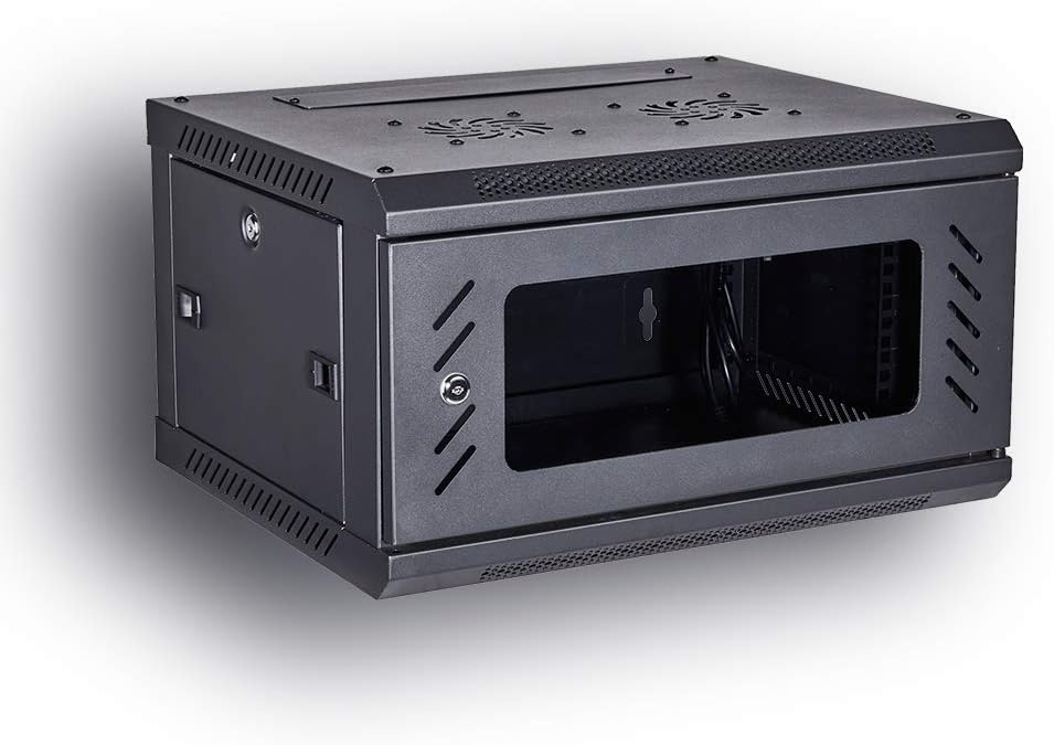 Kenuco Wall Mount Rack Server Cabinet Data Network Enclosure 19-Inch Server Network Rack with Locking Glass Door 16-Inches Deep (BLACK 06U)