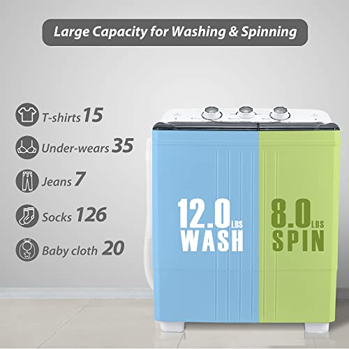 Homguava Portable Washer Machine Mini Compact Twin Tub Washing Machine Washer and Dryer Combo Laundry 2 In 1 Compact Washer Built-in Gravity Drain