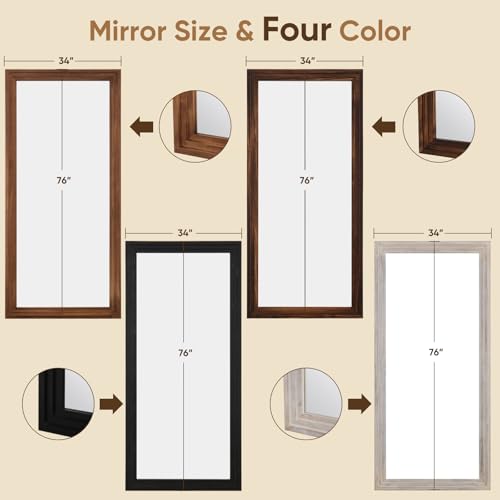 Full Length Mirror, 71"×32" Wooden Mirror Full Length with Stand Wood Floor Mirror, Oversized Stand Up Mirrors Large Wall Mirrors