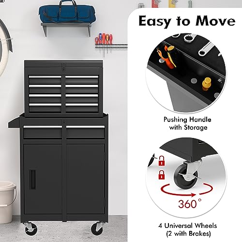 Goplus Rolling Tool Chest, 5-Drawer Tool Box Organizer w/Lockable Wheels & Sliding Drawers & Detachable Top & Adjustable Shelf
