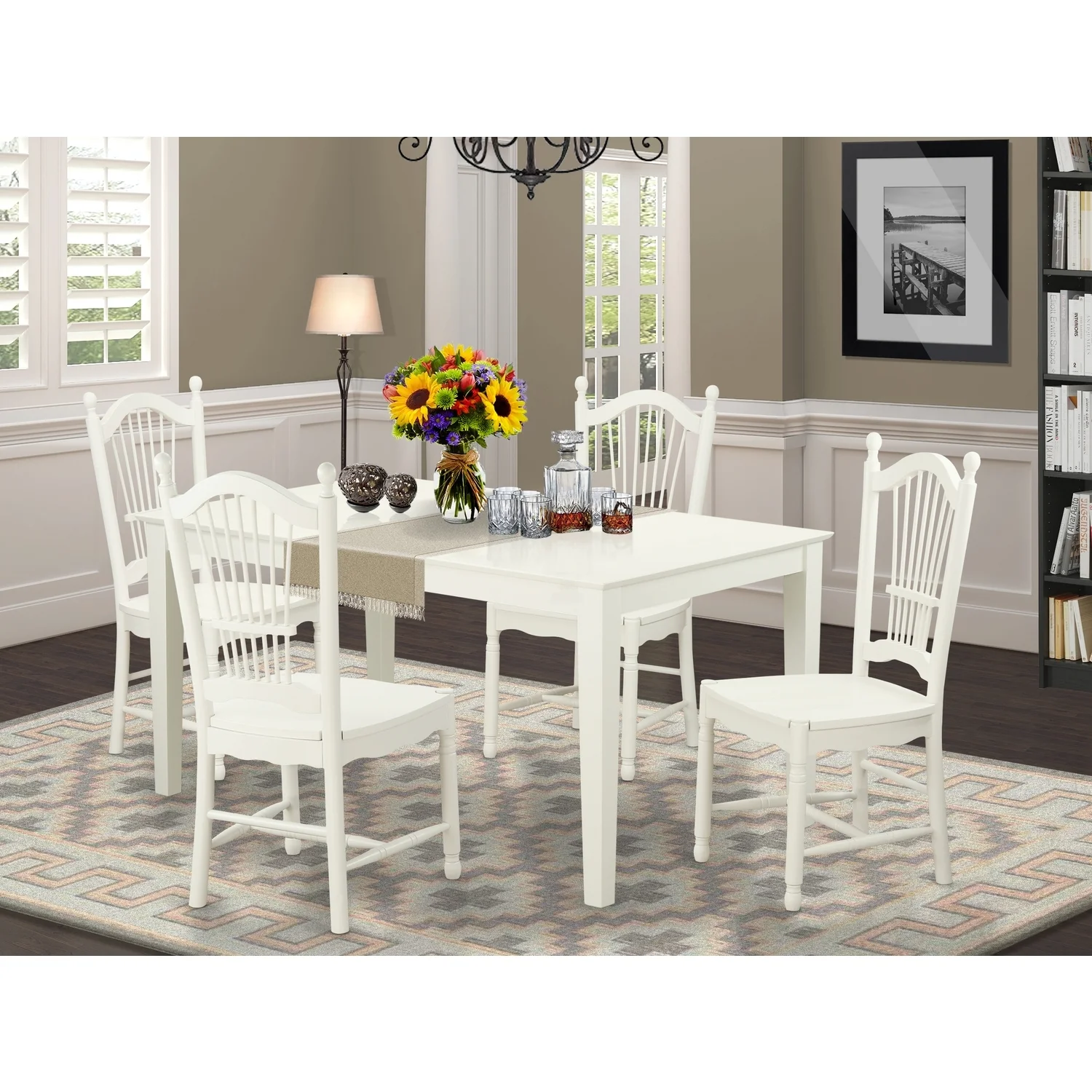 HomeStock Boho Beauty 5 Piece Dining Table Set For 4- Dining Table And 4 Wood Seat Dining Chairs