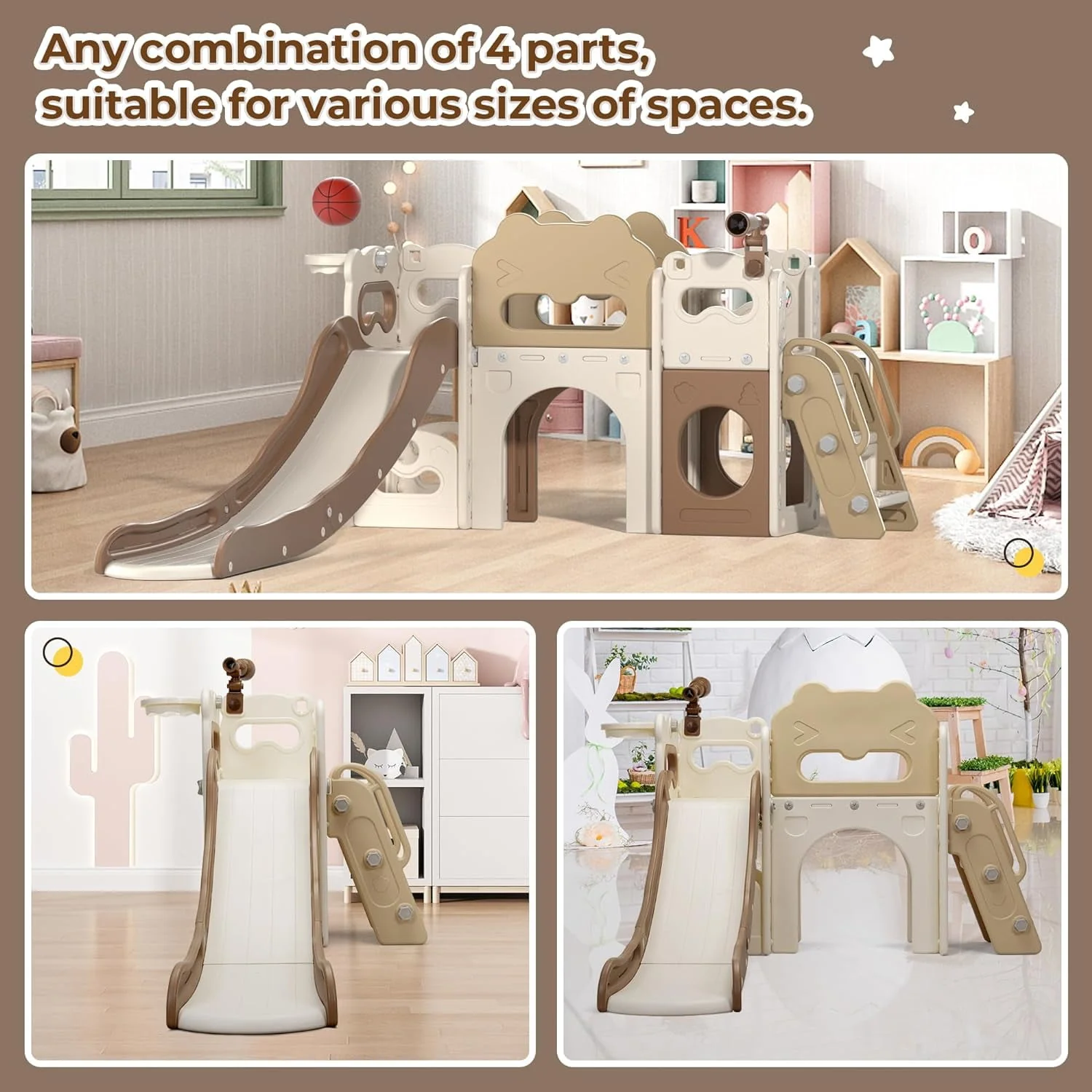 Track 7 5-in-1 Kids Slide and Climber, Freestanding Toddler Playground with Basketball Hoop, Telescope, Ball and Storage Space for Indoor Outdoor, Red