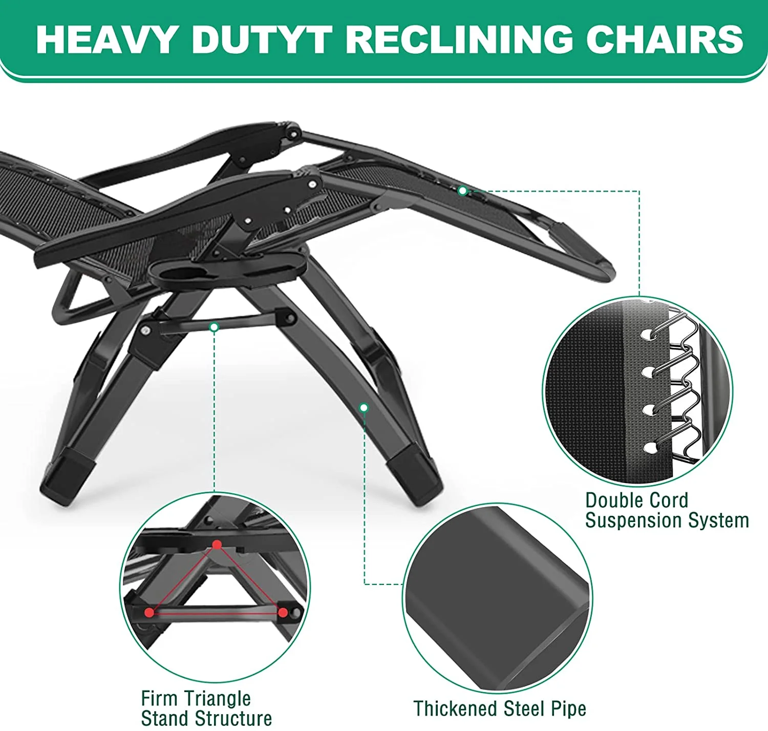 Slsy 2 Pack Zero Gravity Chair Reclining Lounge Patio Chairs, Adjustable Lawn Recliner with Removable Pillow, Cup Holder, Soft Cotton Pad