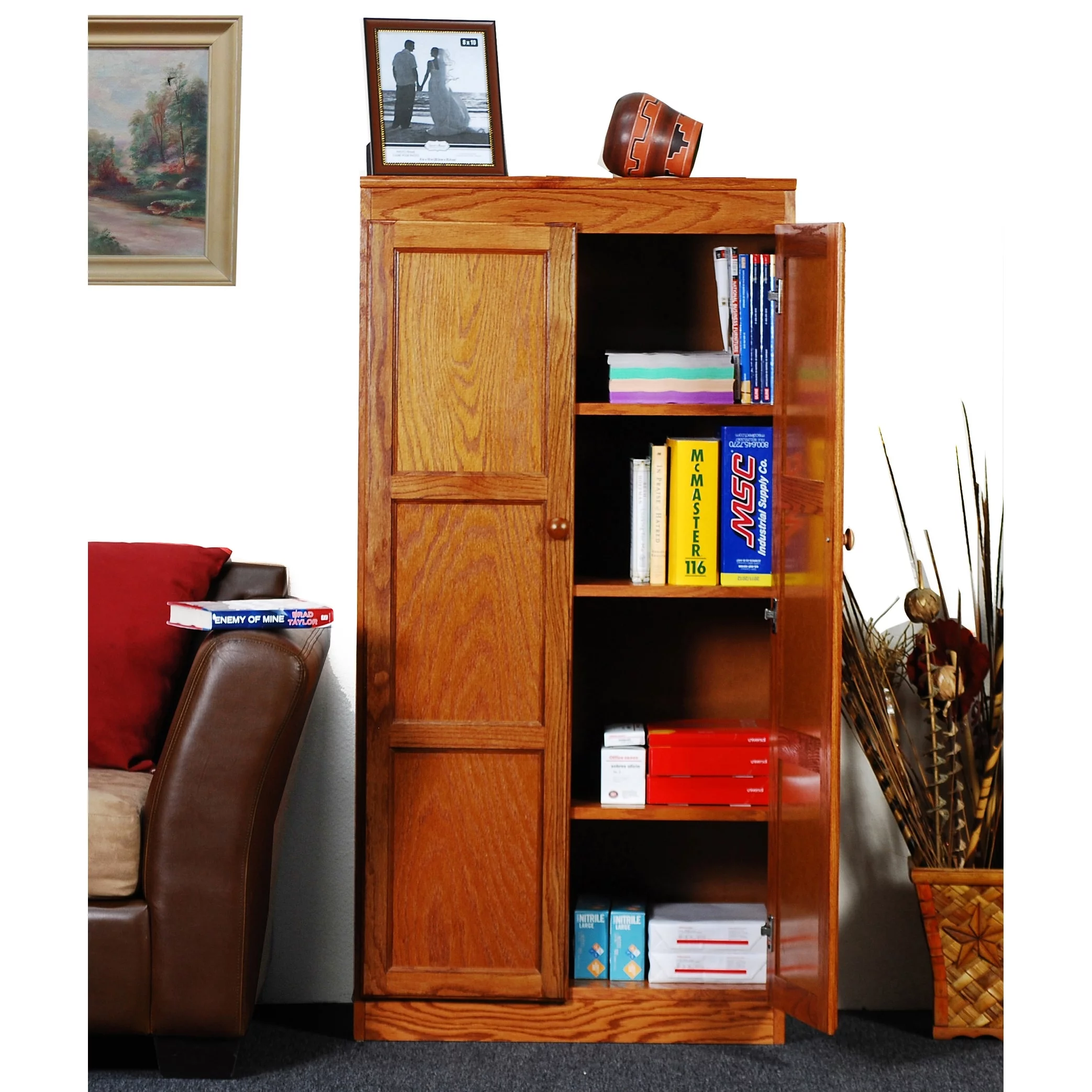 Concepts in Wood KT613 Multi-use Storage Cabinet, 4 Shelves Cherry Cherry Finish