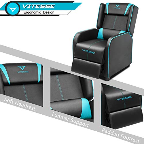 Vitesse Gaming Recliner Chair Racing Style Single Ergonomic Lounge Sofa Modern PU Leather Reclining Home Theater Seat for Living Gaming Room (Blue)