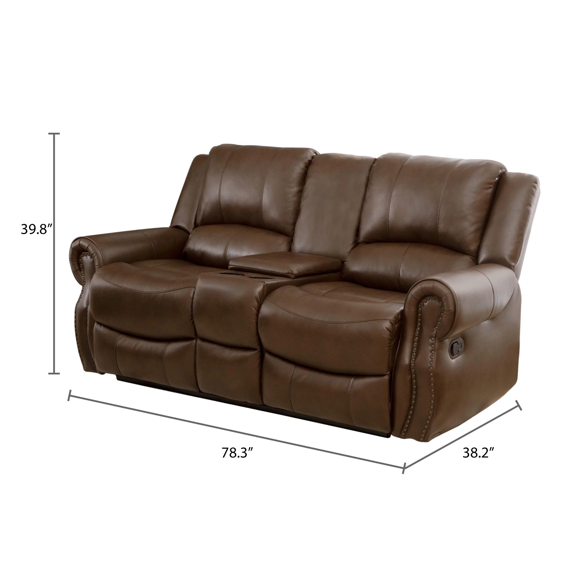 Devon and Claire Kanan Mesa Camel Reclining Console Leather Loveseat