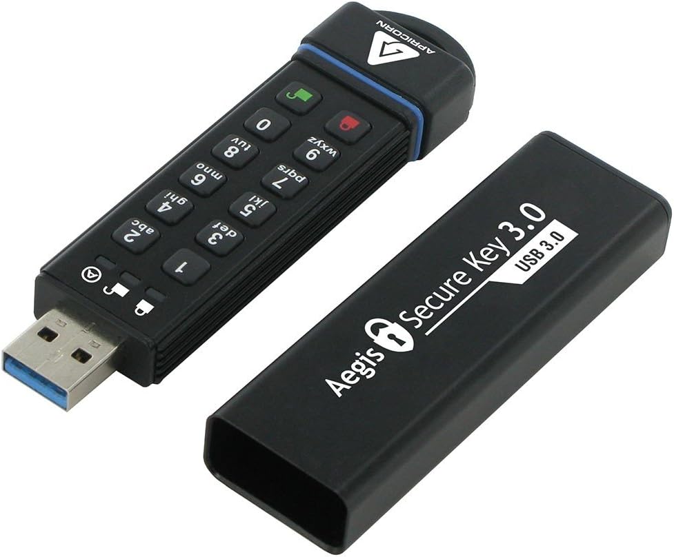 Apricorn 120GB Aegis Secure Key FIPS 140-2 Level 3 Validated 256-bit Encryption USB 3.0 Flash Drive (ASK3-120GB)