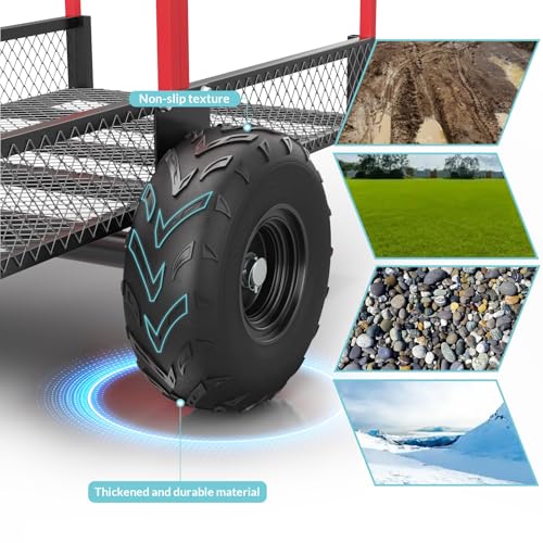 Heavy Duty ATV Trailer Dump Car, Utility Steel Yard Trailer, 1700-Pound Capacity Garden Dump Carts, Hand Pull or Foot Pedal Dump Cart for ATV, UTV