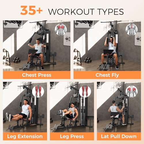 Multifunctional Home Gym Equipment, Workout Station with 150LBS Weight Stack, Full Body Workout Equipment with Pulley System