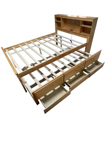 Full Size Platform Bed with 3 Drawers and Trundle,Captain’s Bed Frame with Storage Headboard Bookcase Shelves for Kids Teens Bedroom