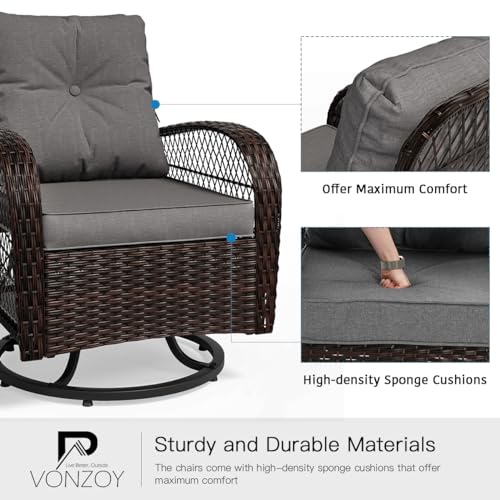 3 Pieces Patio Furniture Set, Outdoor Swivel Glider Rocker, Wicker Patio Bistro Set with Rocking Chair, Thickened Cushions and Table for Porch (Blue)