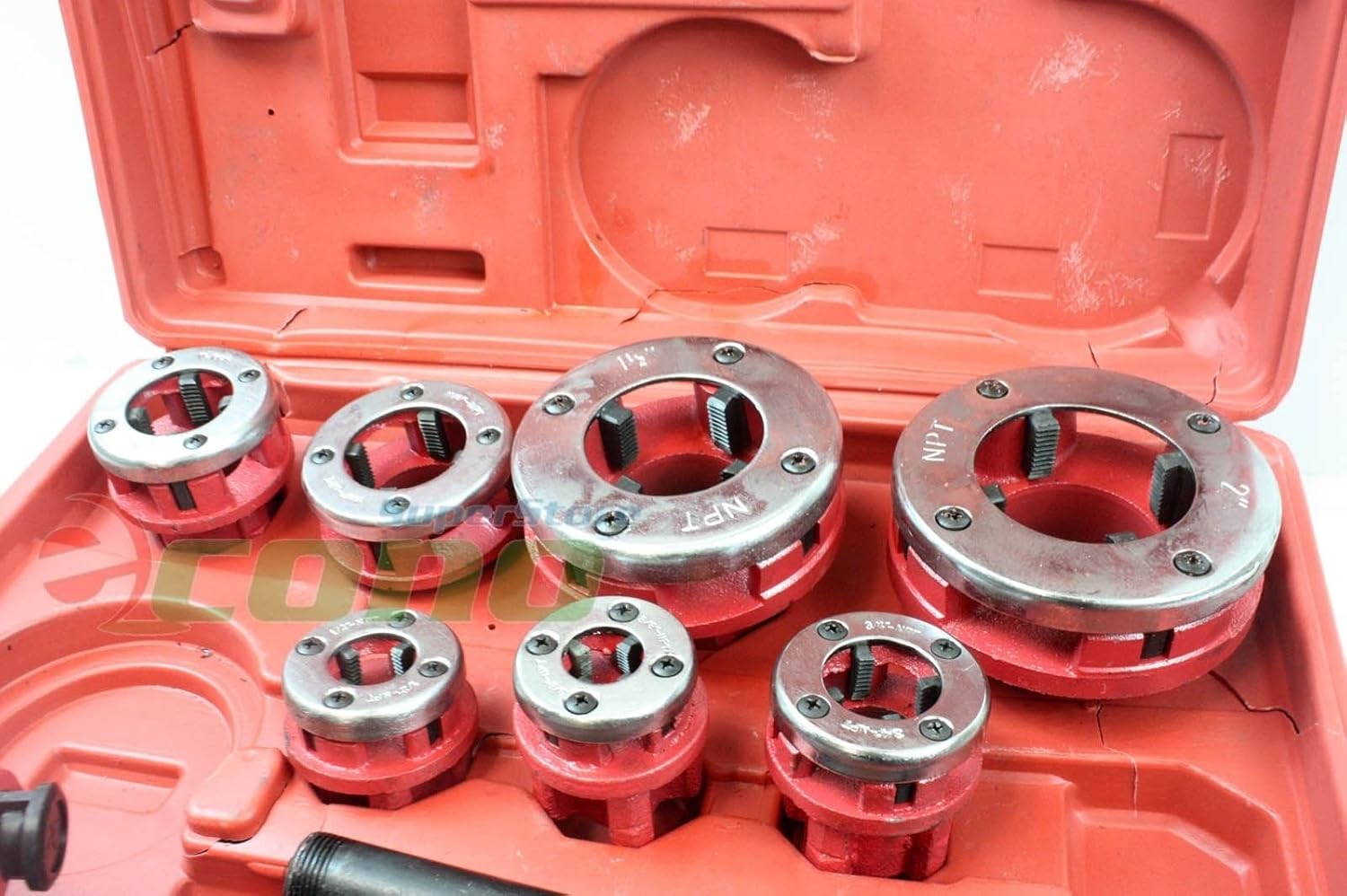 7 Size Pipe Threader Threading 3/8" to 2" Die Dies Set w/ Handle Ratchet
