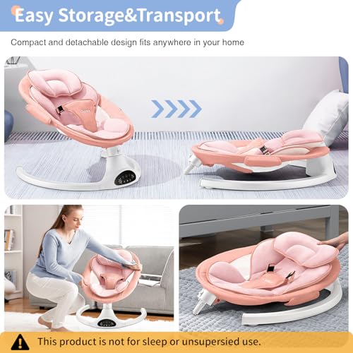 LAREX Baby Swing Infant Swing Electric Toddler Baby Rocker Portable for Newborn Boy Girl, 5 Sway Speeds with Remote Control