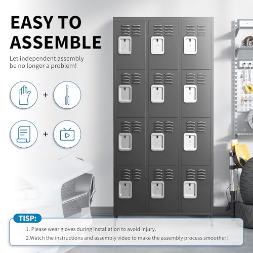 6 Doors Metal Lockers for Employees 72" H Storage Cabinet Lockable Locker with Shelves Steel Storage Locker for Gym School Office Home Requires