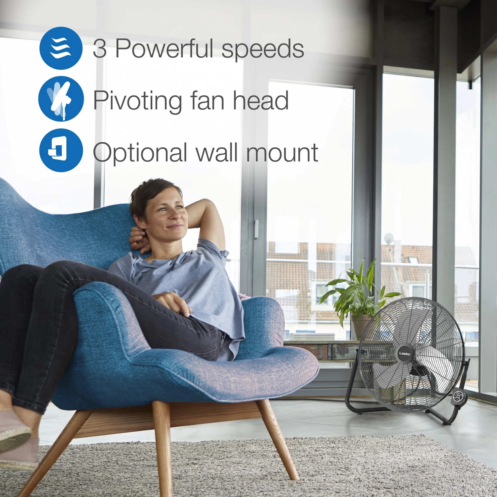 Lasko 20 High Velocity Floor Fan, Wall Mount Option and Remote, 22 H, Black, H20685, New