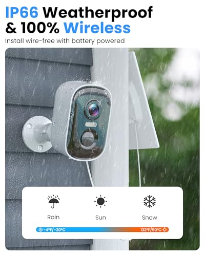 Outdoor Security Camera Wireless, 2K Battery Powered WiFi Cameras for Home Security with AI Motion Detection, Color Night Vision, Siren Alarm