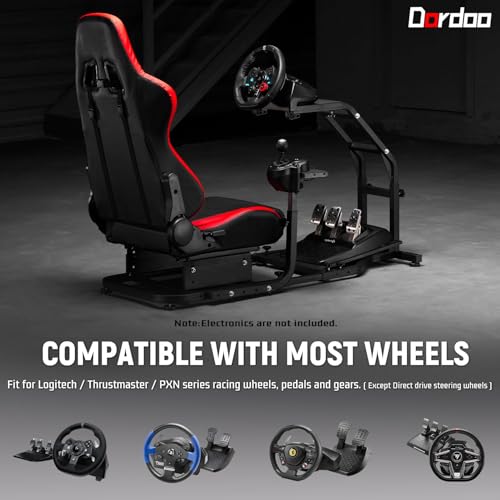 Dardoo G29 Adjustable Gaming Sim Cockpit With Red Seat Fits for Logitech G920 G923,Thrustmaster T300 Racing Steering Wheel Stand