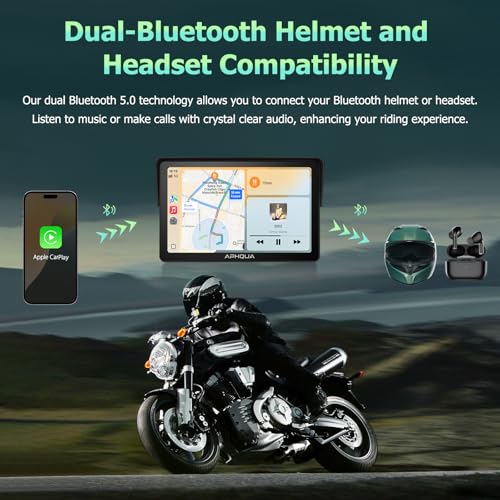 722 7-Inch Motorcycle GPS Navigation System with Apple CarPlay & Android Auto, Waterproof Touchscreen, Bluetooth, IP67 Waterproof for Motorbike
