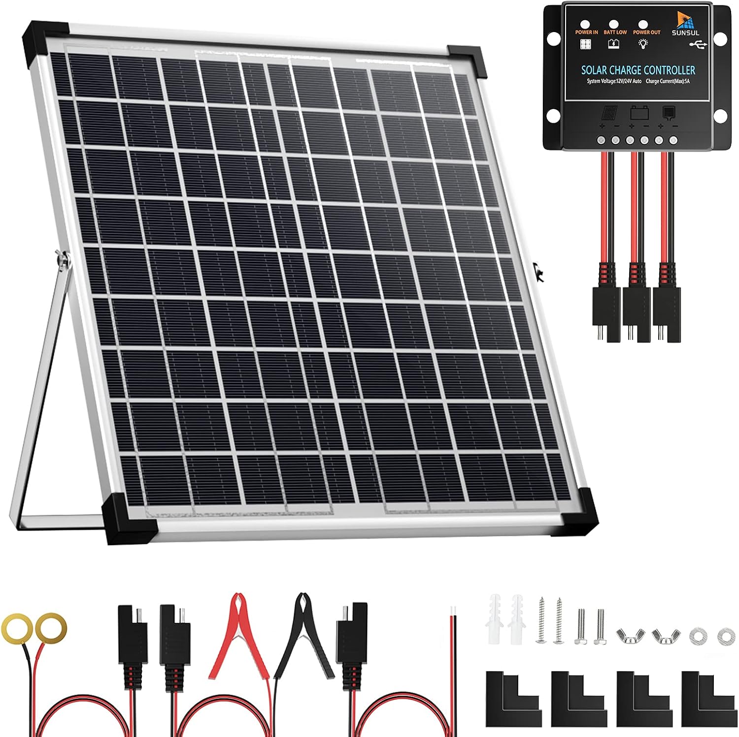 SUNSUL 30 Watt 12V Solar Panel Kit Battery Maintainer Trickle Charger