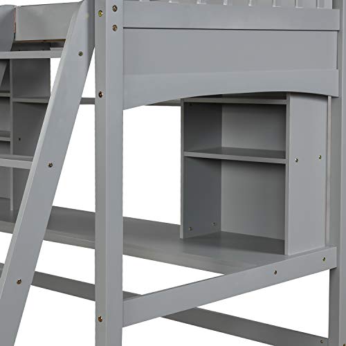 Harper & Bright Designs Full Size Loft Bed with Wardrobe and Desk, Solid Wood Loft Bed Frame with Storage, for Kids Teens Adults (Full Size, White)