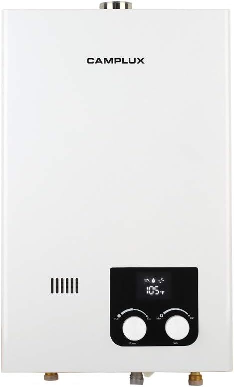Tankless Water Heater Natural Gas, Camplux On Demand Hot Water Heater Indoor for 2-3 Persons Home Use, 2.64 GPM, Black
