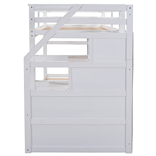 Harper & Bright Designs Twin Over Twin Bunk Bed with Trundle, Wood Bunk Bed with Storage Stairs for Kids Teens Adults (Walnut)