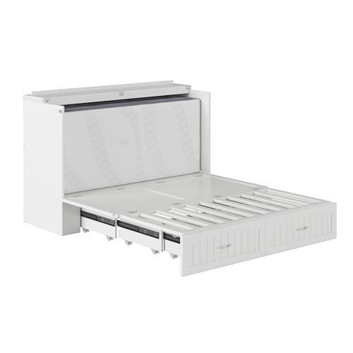 AFI Southampton Queen Murphy Bed Chest with Mattress, Storage, and Built-in Charger in Grey