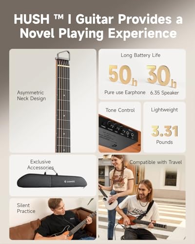Donner HUSH I Guitar For Travel - Portable Ultra-Light and Quiet Performance Headless Acoustic-Electric Guitar, Mahogany Body with Removable Frames