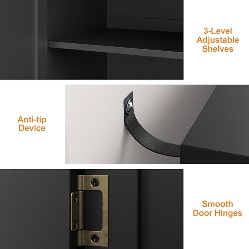RoyalCraft Buffet Cabinet with Mirror Butterfly Carved Door, 63'' Sideboard Cabinet with Adjustable Shelves