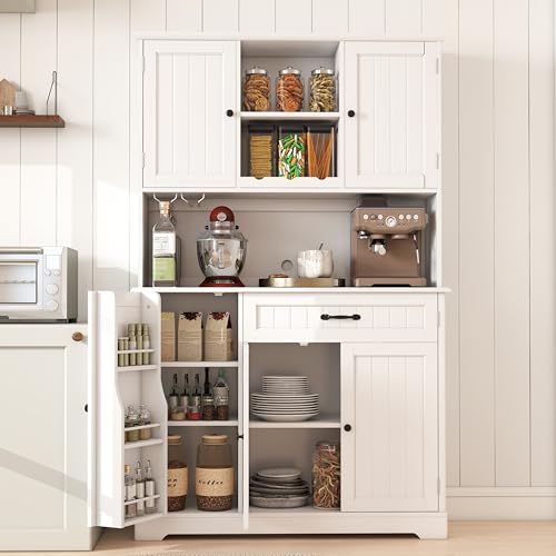 Gizoon 67.7" Kitchen Pantry Cabinet with Microwave Shelf Tall Coffee Bar Cabinet with Storage Kitchen Hutch with Countertop for Dining Room and Craft