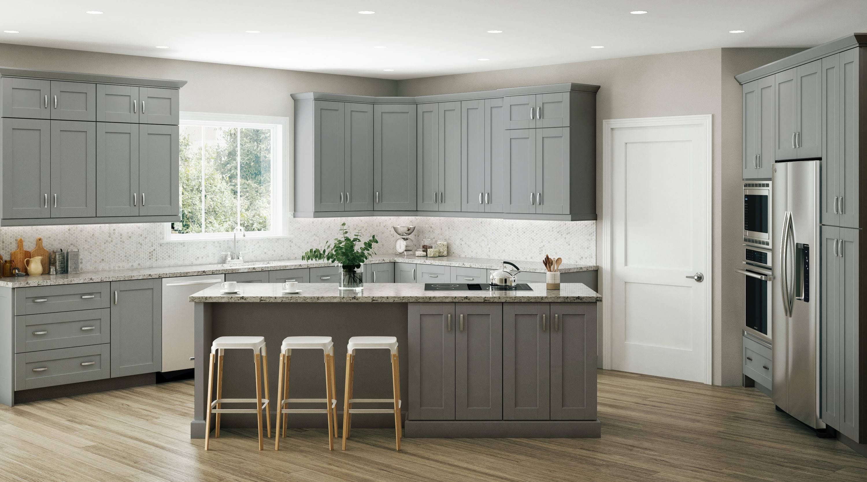 Contractor Express Cabinets BD30-XVG Veiled Gray Shaker Assembled Plywood 30 in. x 34.5 in. x 24 in. Base Drawer Kitchen Cabinet