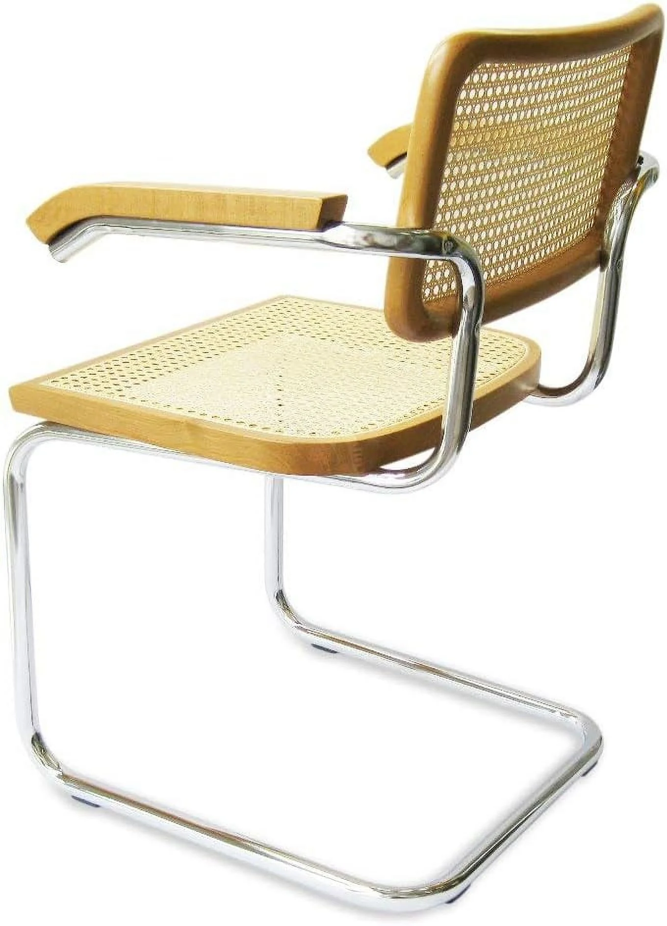 TJUNBOLIFE Marcel Breuer Cesca Cane Chrome Arm Chair in Honey Oak