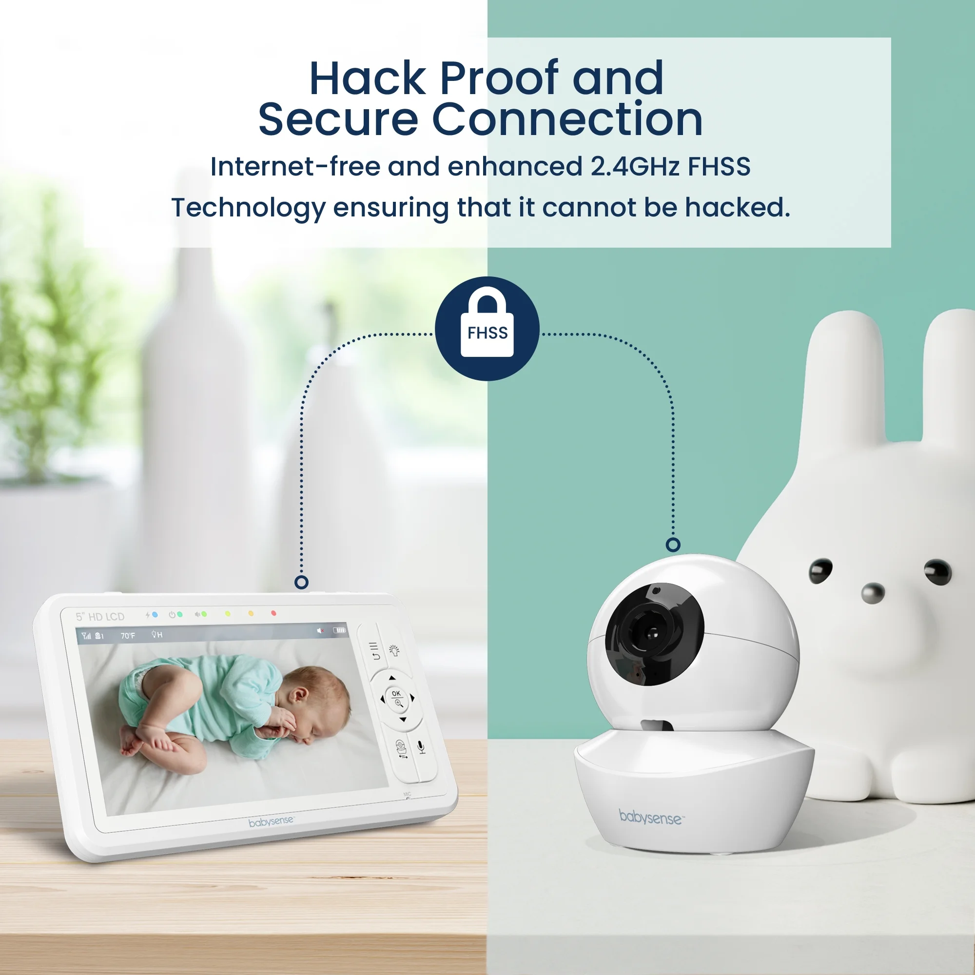 Babysense HD Baby Video Monitor Split Screen, 5" HD Display with 2 Cameras, Night Light, Non-Wi Fi, Pan Tilt Zoom, HDS2