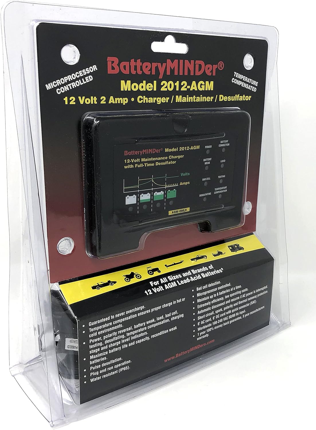 BatteryMINDer 2012-AGM - AGM Batteries Only - 12 Volt-2 Amp Battery Charger, Battery Maintainer, and Battery Desulfator for Odyssey