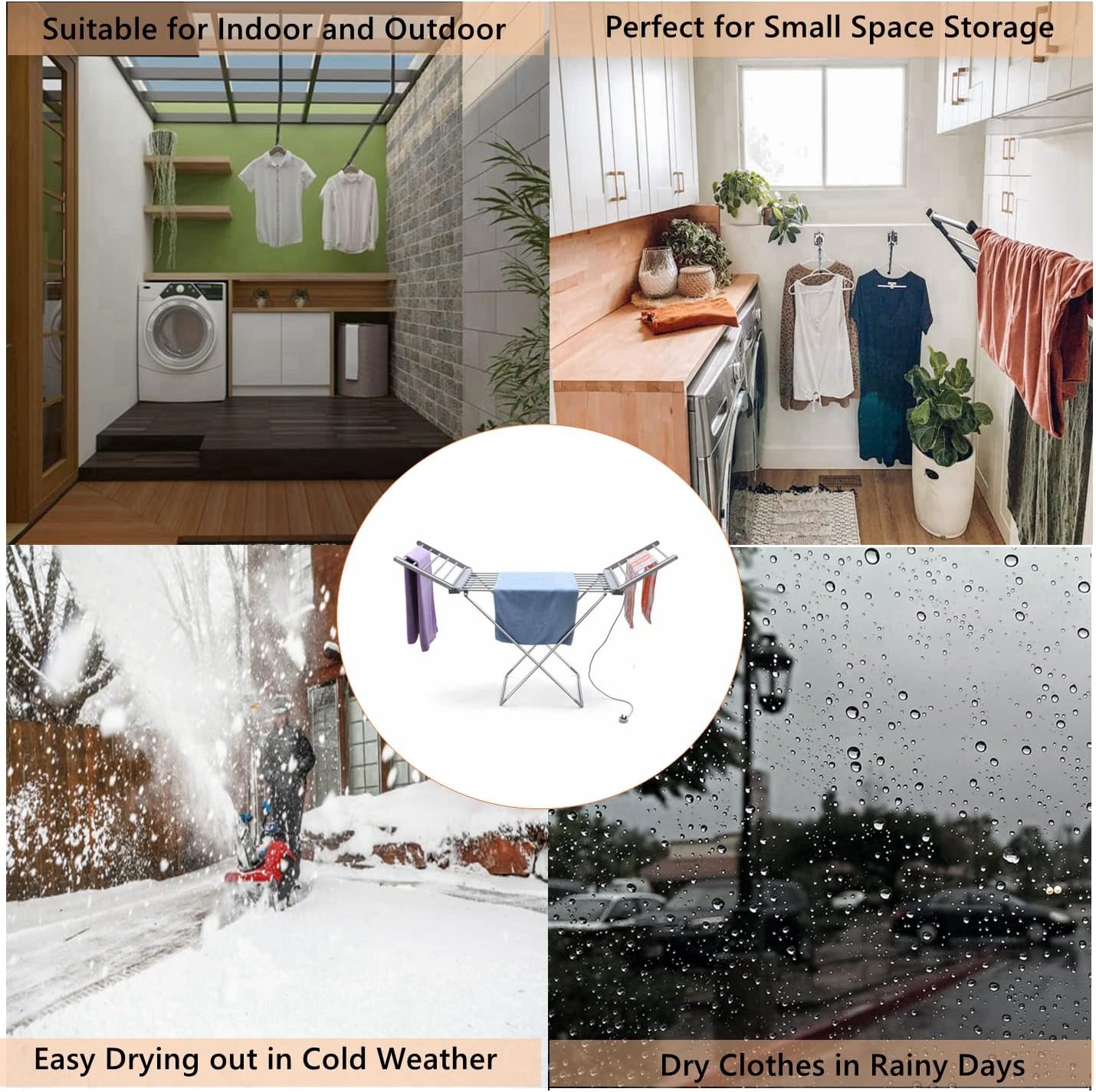 Heated Clothes Drying Rack, Folding Electric Clothes Drying Rack, Collapsible Laundry Drying Rack