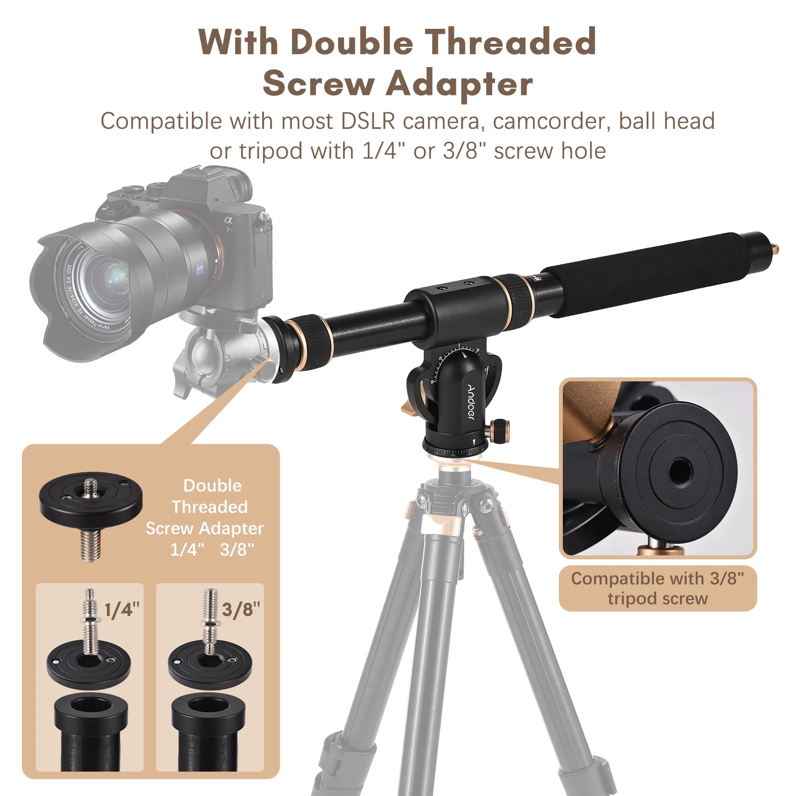 7299 Universal Tripod Extension Arm Aluminum Alloy Detachable Extender Horizontal Centre Column for Tripod 48-106cm Retractable Tripod Boom Arm with