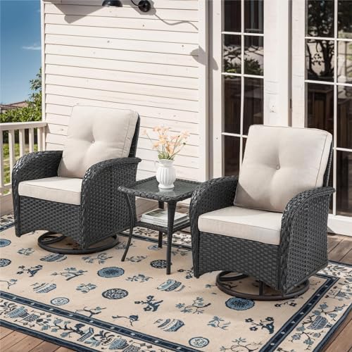 Patio Wicker Chairs Swivel Rocker - Outdoor Swivel Rocking Chairs Set of 2 with Rattan Side Table