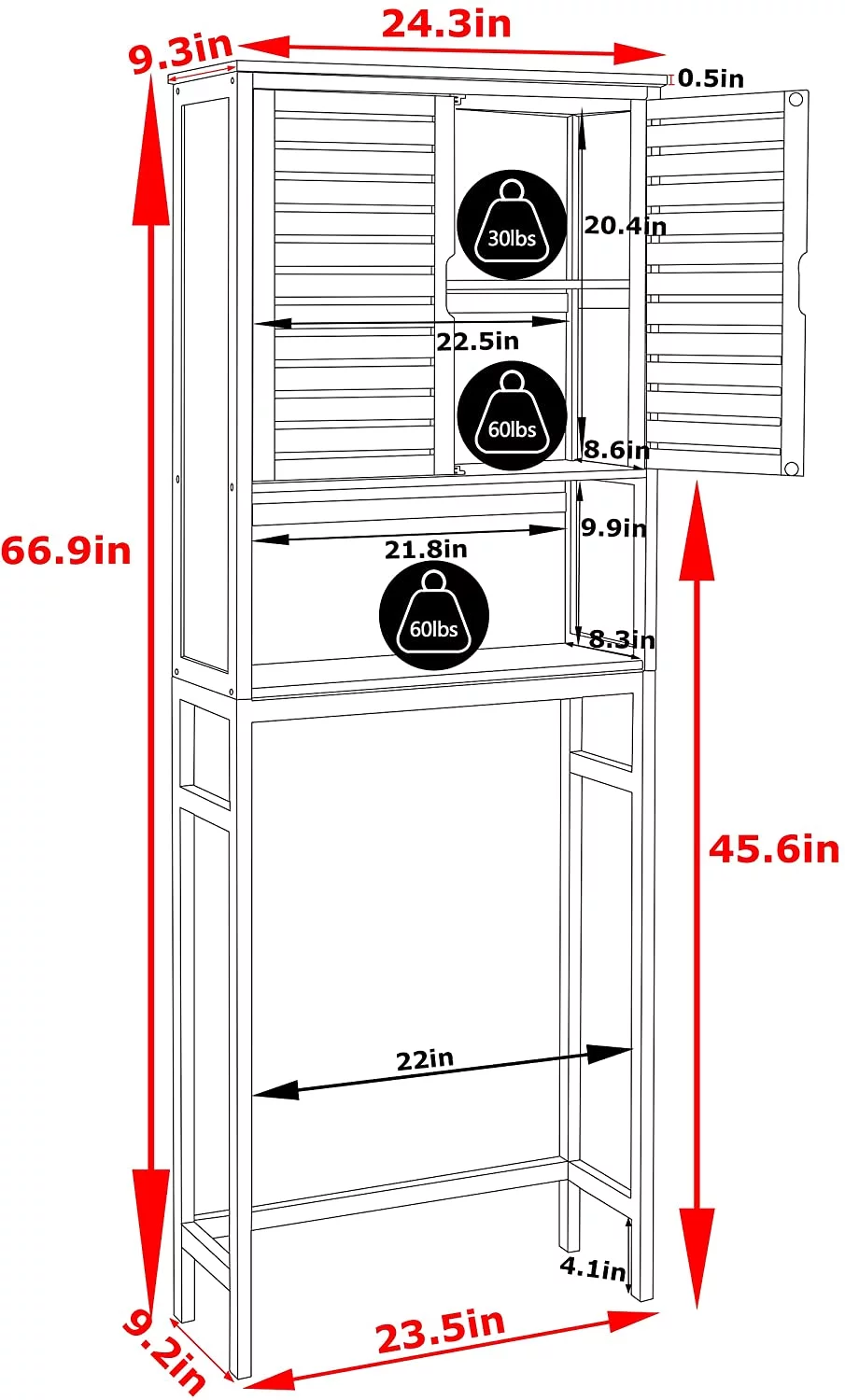 Bamboo Over-The-Toilet Storage Cabinet Bathroom Organizer with Shelf and Cupboard, Freestanding Small Over The Toliet Cabinet, Space Save, Natural