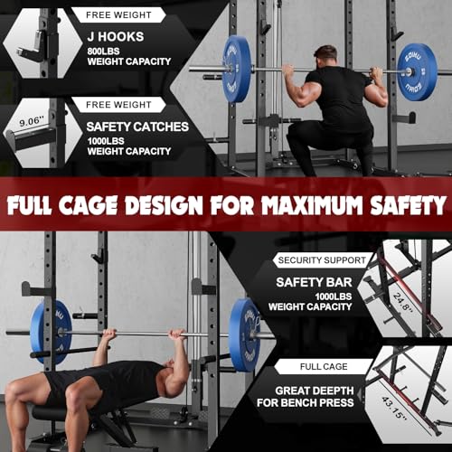 C1-V4 Power Cage, 2000LBS Squat Rack with LAT Pulldown, Multi-Function Weight Cage Strength Training Machine